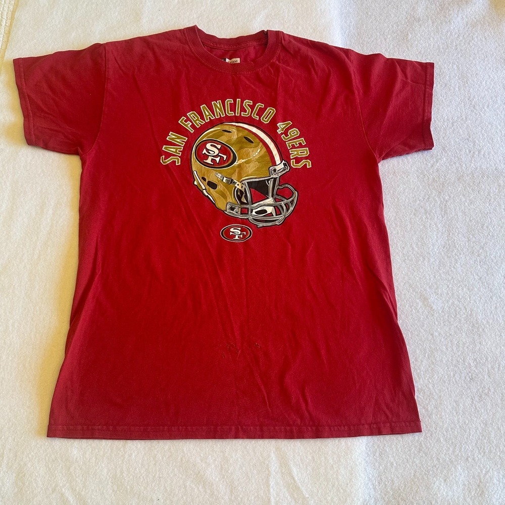 NFL Team Apparel SF 49ers Helmet Mens Graphic T Shirt Red Medium M Football